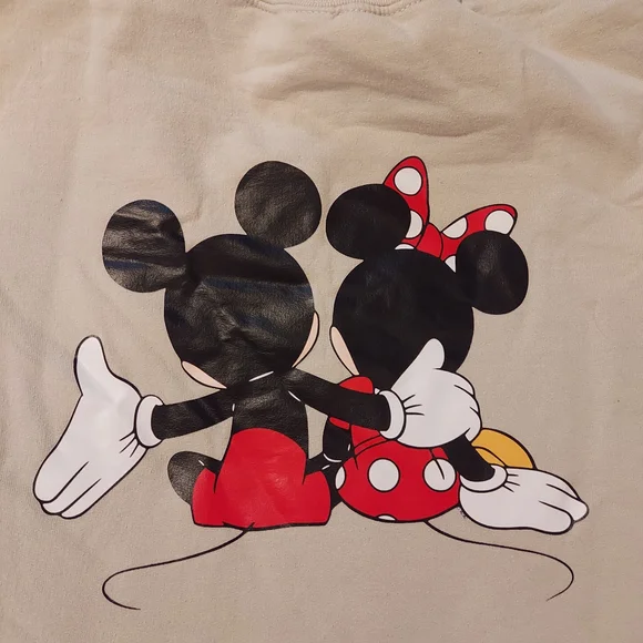 Cream Gildan Sweatshirt with Mickey And Minnie Mouse - Picture 8 of 8